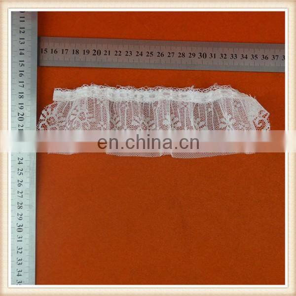 Latest wholesale border lace white fancy nylon lace embroidery ruffled lace trim for girl suits