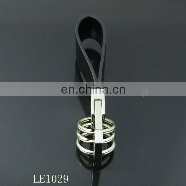 Black PU Leather Silver Metal Keychain Promotional Impressing Leather Keyring
