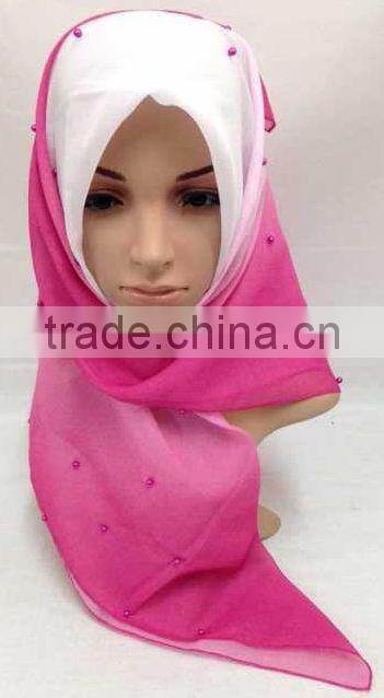 S872 newest voile hijab 100*100cm pearl muslim square scarf head