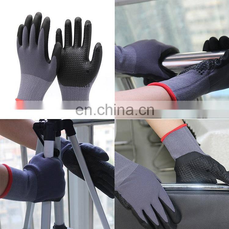 15 Gauge Nylon Elastane Tactile Dots Dip Micro Foam Nitrile Palm Coated Gloves Insulated Electrician Safety Work Gloves