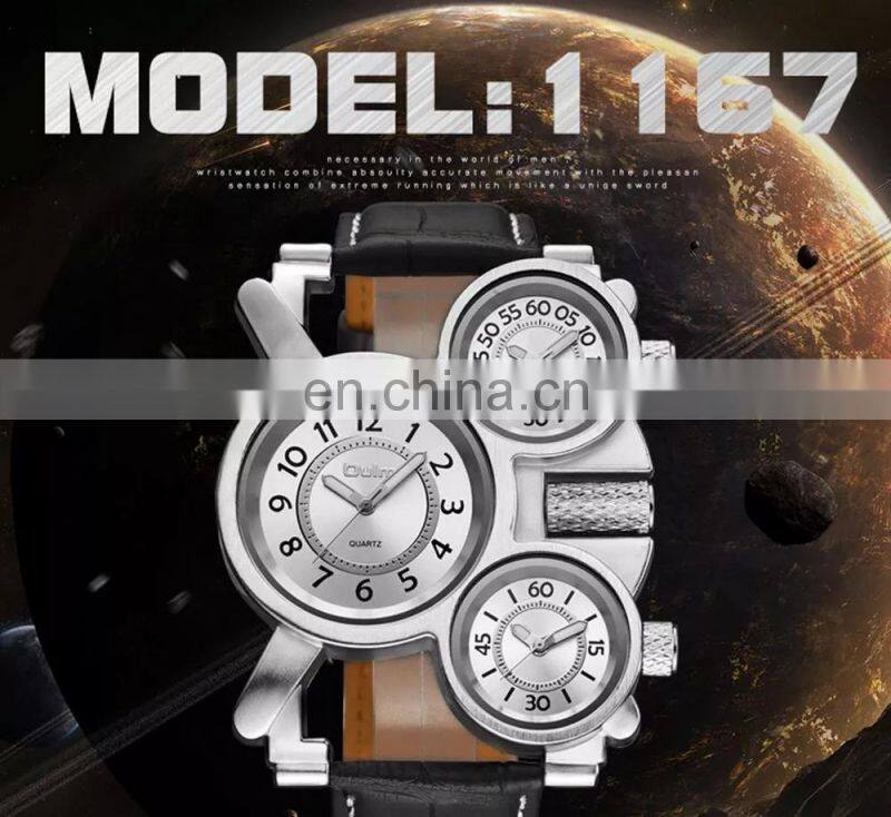 Oulm 1167 Creative Mens Watches Top Brand Luxury Military Quartz Watch Unique 3 Small Dials Leather Strap Male Wristwatch