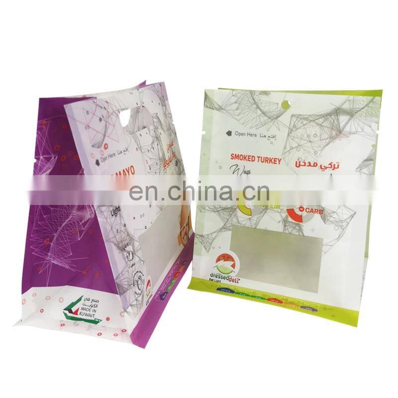 Heat seal flat bottom packing pouch mylar food custom printed sandwich bag transparent plastic packaging with hanging hole