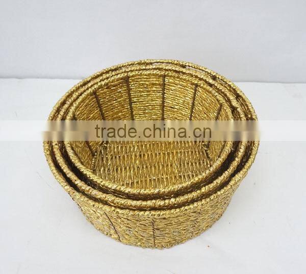 set of 3 handwoven round cheap decorative baskets