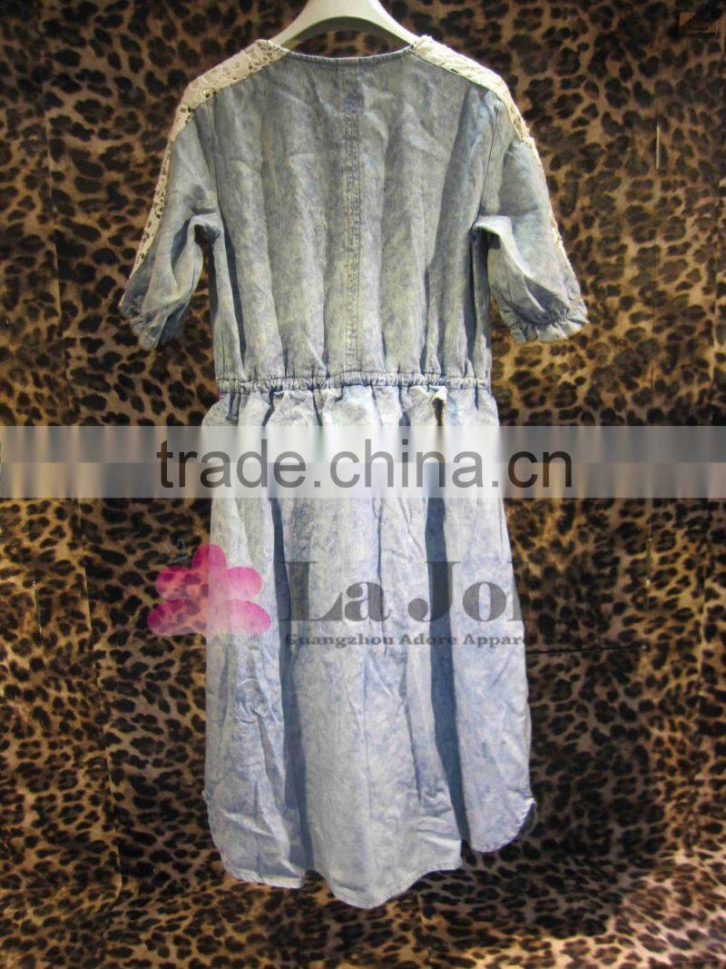 2016 Summer Ladies Lace Short-Sleeve Denim dresses for women
