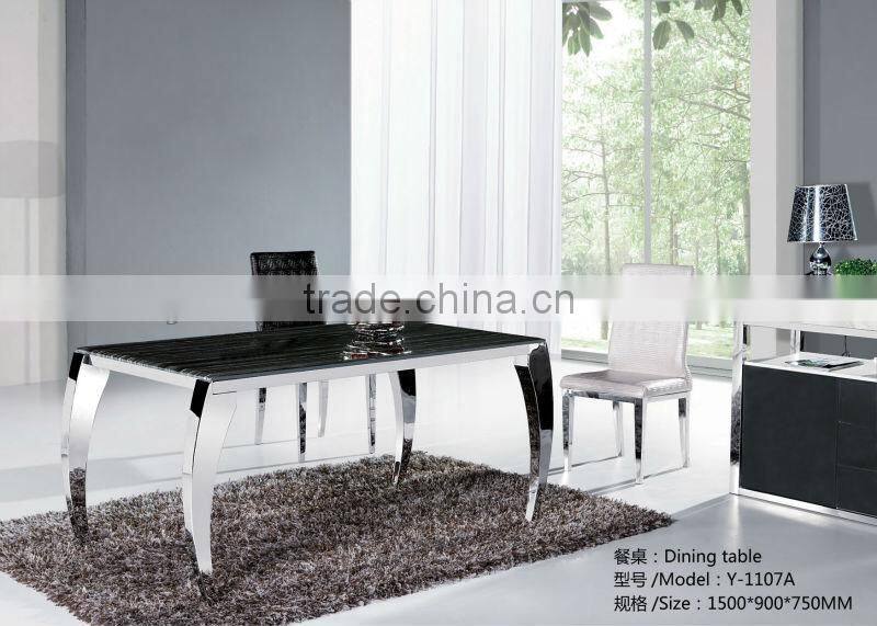 Cheap square paper marble top stainless steel frame dining table