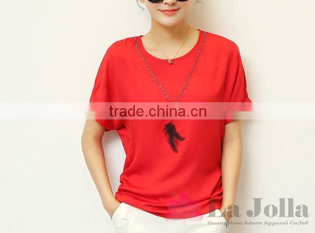 Latest Summer Fashion Ladies Pure Colour Cotton Short Sleeves T-shirt 109