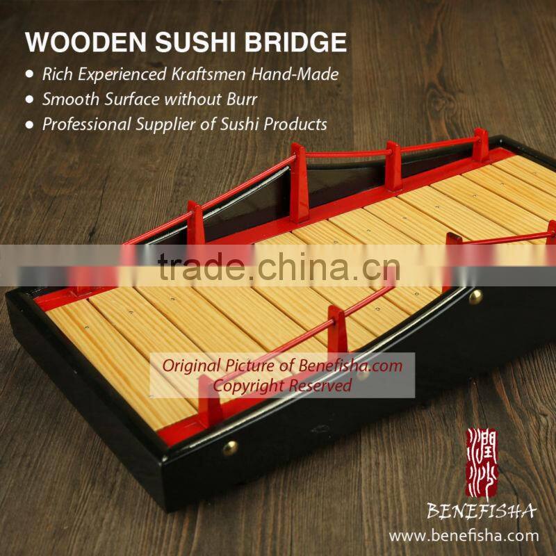 Wooden Sushi Bridge Table in Black Color Base