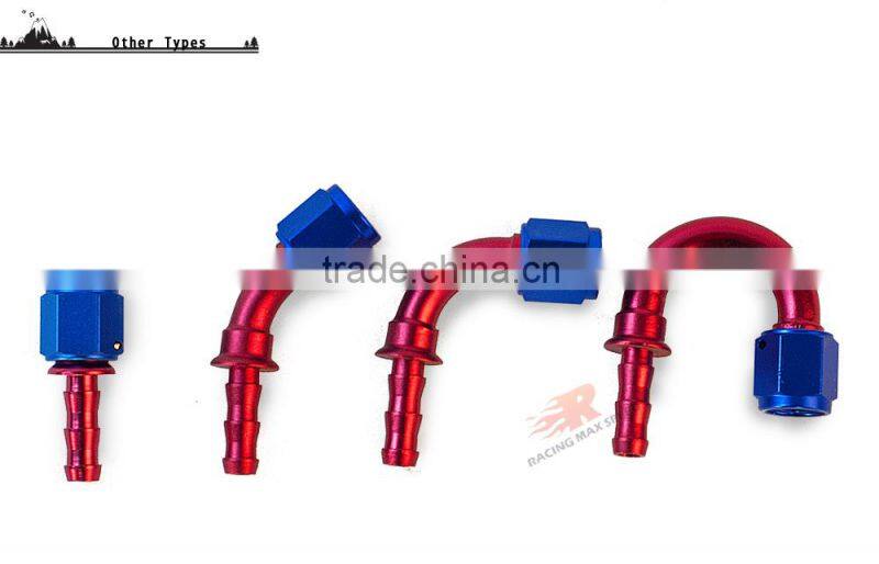 Aluminum oil cooler hose fitting 90 degree push on hose end push on fitting blue and red 10-090-10