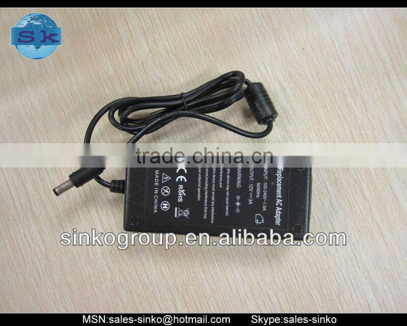 ac dc adapter 220V to 12V for LCD monitor display 12V 3A 36W 5.5*2.5mm