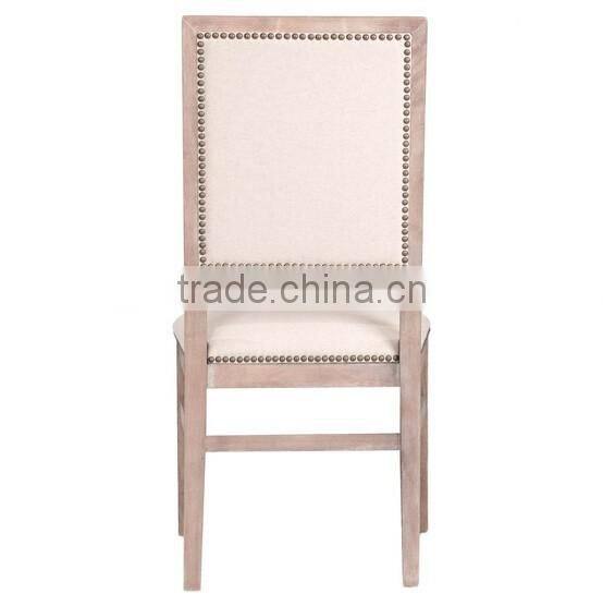 French Style Solid Oak Wood Design Dining Armless Chair With White Back