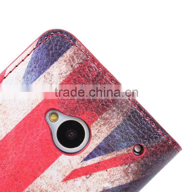 For HTC One M7 Retro UK/US Flag Flip Leather Cover Case