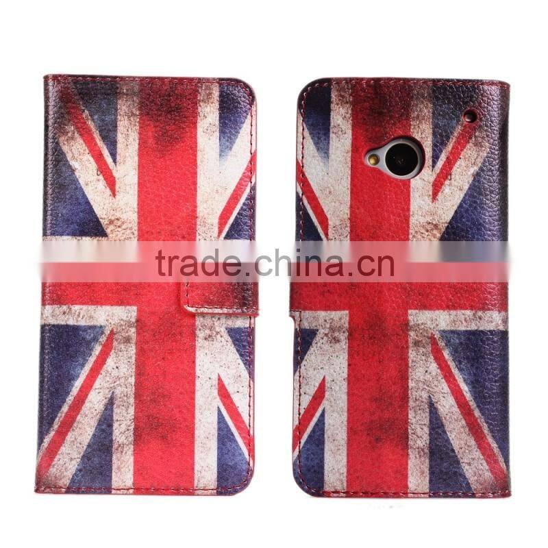 For HTC One M7 Retro UK/US Flag Flip Leather Cover Case