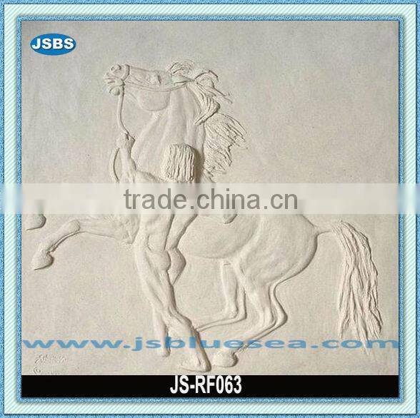 antique decorative white stone horse with man relief