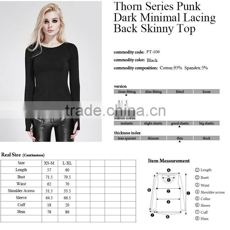 PT-106 "Thorn" Series PUNK RAVE Dark Minimal Lacing Skinny Hand-Drawing Top