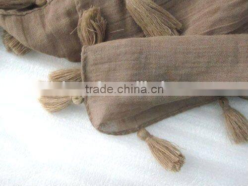 cotton scarf with pompoms lady's double 100 cotton voile scarf