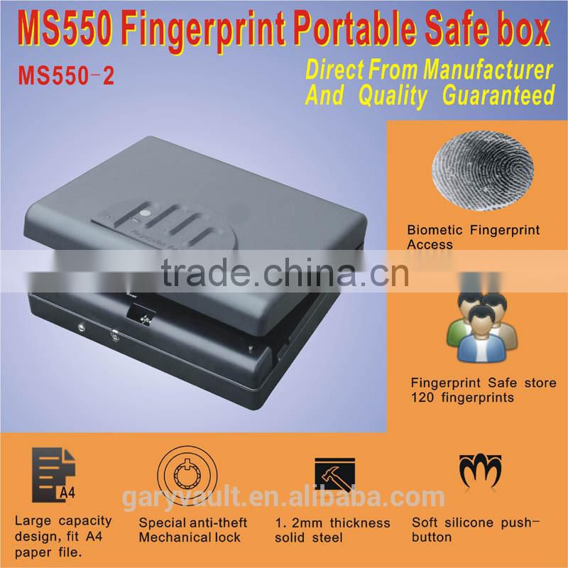 Wholesale- MS550 Micro Vault Biometric Fingerprint Car Gun Pistol A4 Office Document Portable Security Storage Steel Safe Box