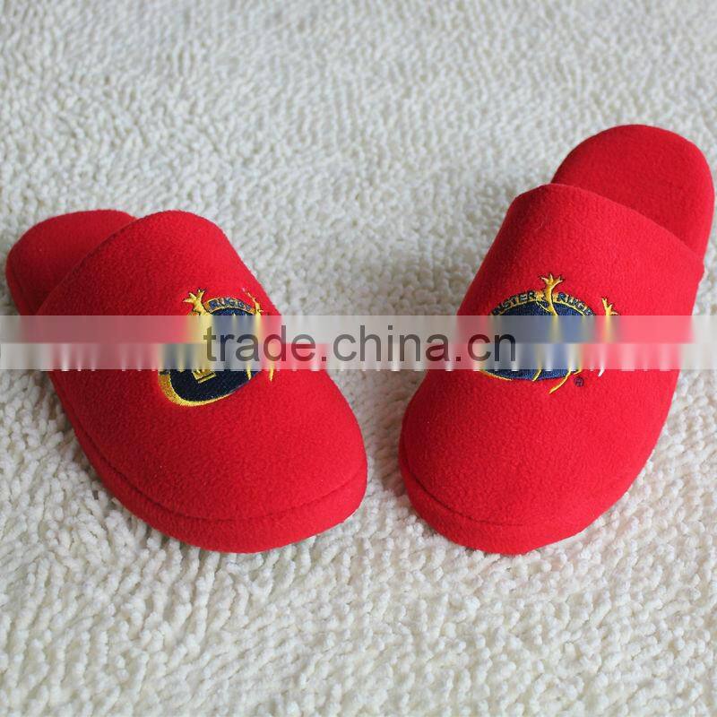 Premium quality colored fleece with embroidery logo mens mocassin slippers