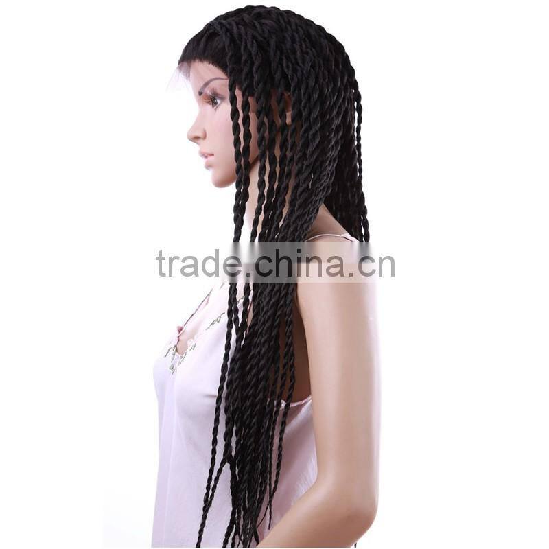 30" Japanese Fiber Micro Pre Braided 3x Box Braids Large African American Synthetic Lace Front Braided Wigs