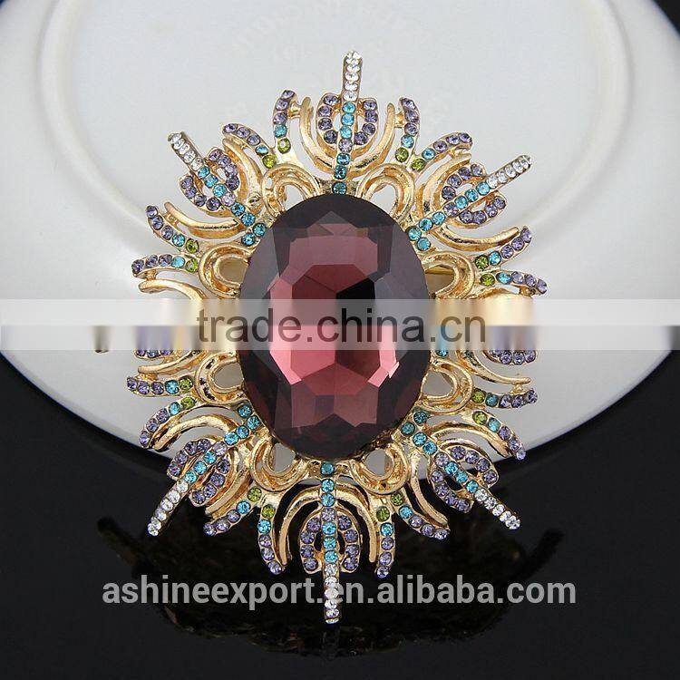 Generous oval bulk crystal sun flower rhinestone brooch/handmade rhinestone brooch
