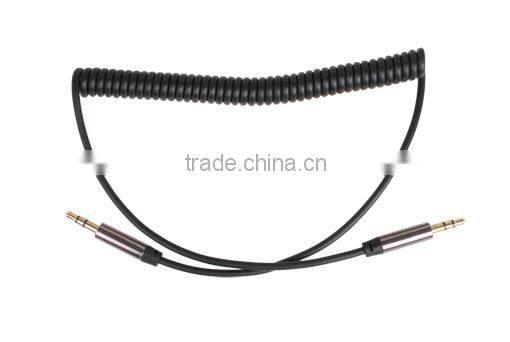 3.5 mm Male to Male Coiled Stereo Audio Cable Stretched with angle connector Length 6FT/1.8M-Black