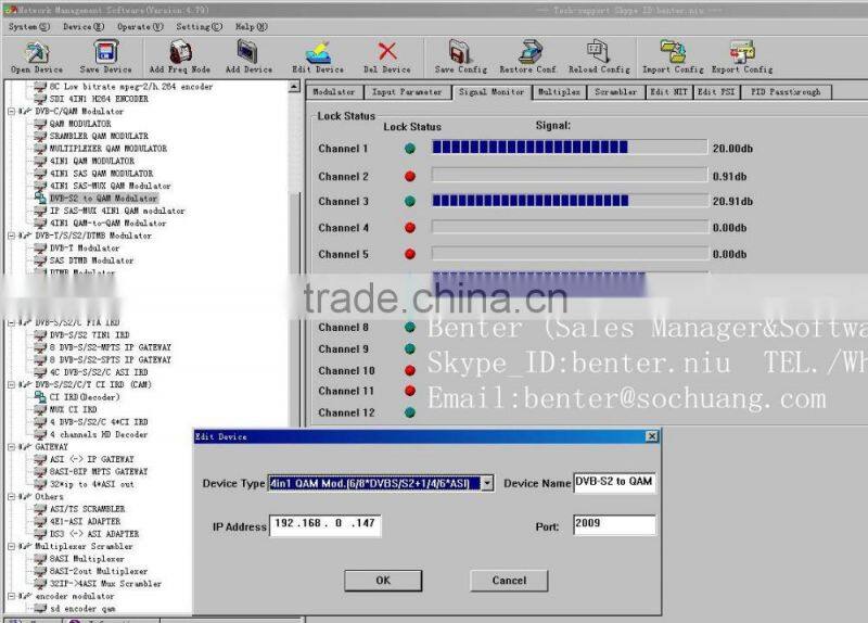 6*DVB-S2 to 4 QAM TransModulator with MUX-Scrambler(6*DVB-S/S2+6*ASI in,4*DVB-C RF out)