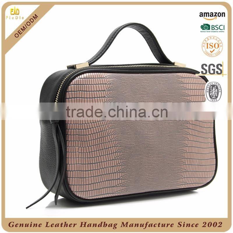 CSS1496-001 2016 Newest Chinese Manufacturer Made Lady Metal Genuine Leather Lizard Grain Coss body Handbag