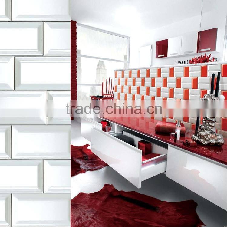 75x150 white wall tile, bevel surface ceramic tiles, kitchen and bathroom interior tile
