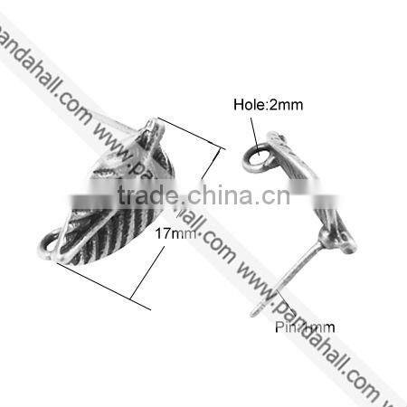 Tibetan Style Earstud Components, Leaf, Antique Silver(TIBE-A20159-AS-FF)