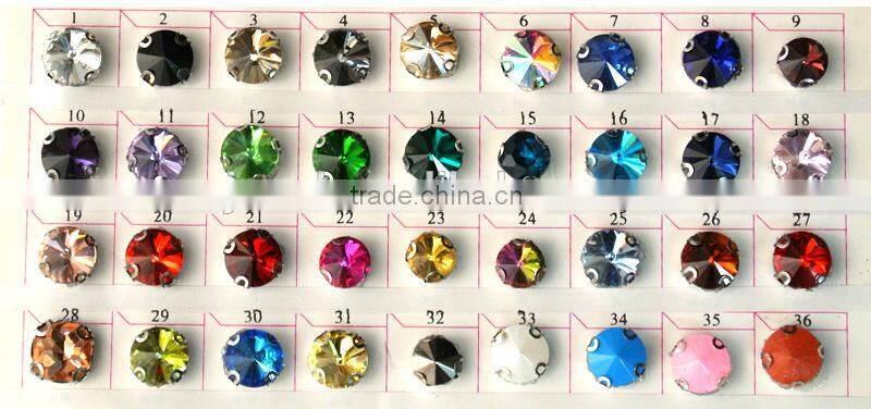 jet black sew on round rhinestones machine cut glass chaton in silver claw