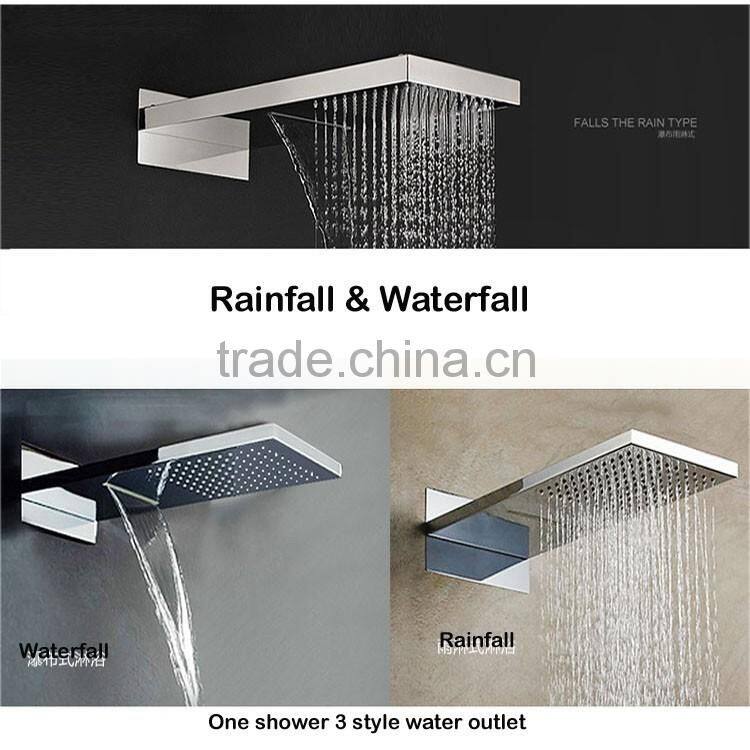 European shower hot cold mixer with embed box 2 function rainfall waterfall shower head and hand shower set for bathroom