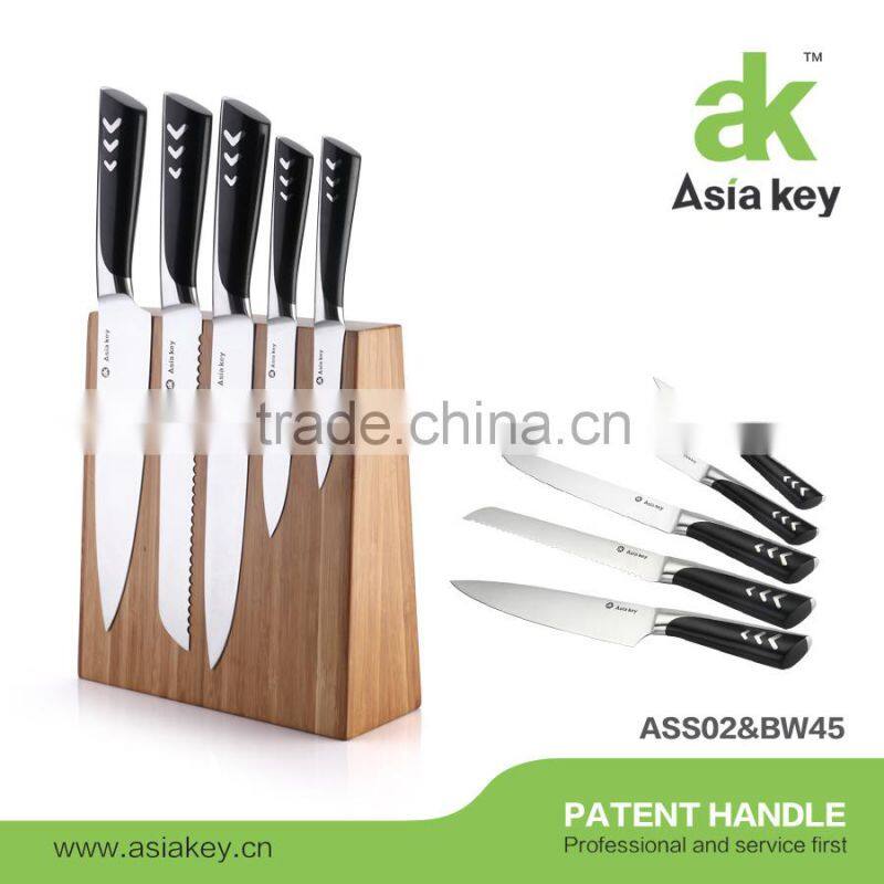 Bamboo Magnetic cutlery knife block, 6-piece s/s knife set