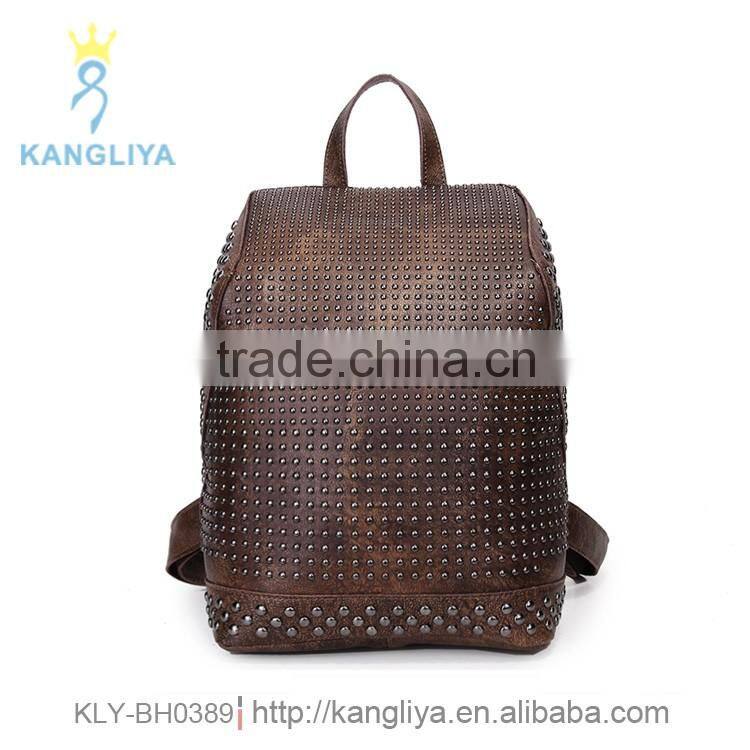 Big backpack with full studs vintage stylish shoulder bag mummy bucket bag genuine leather top quality backpack