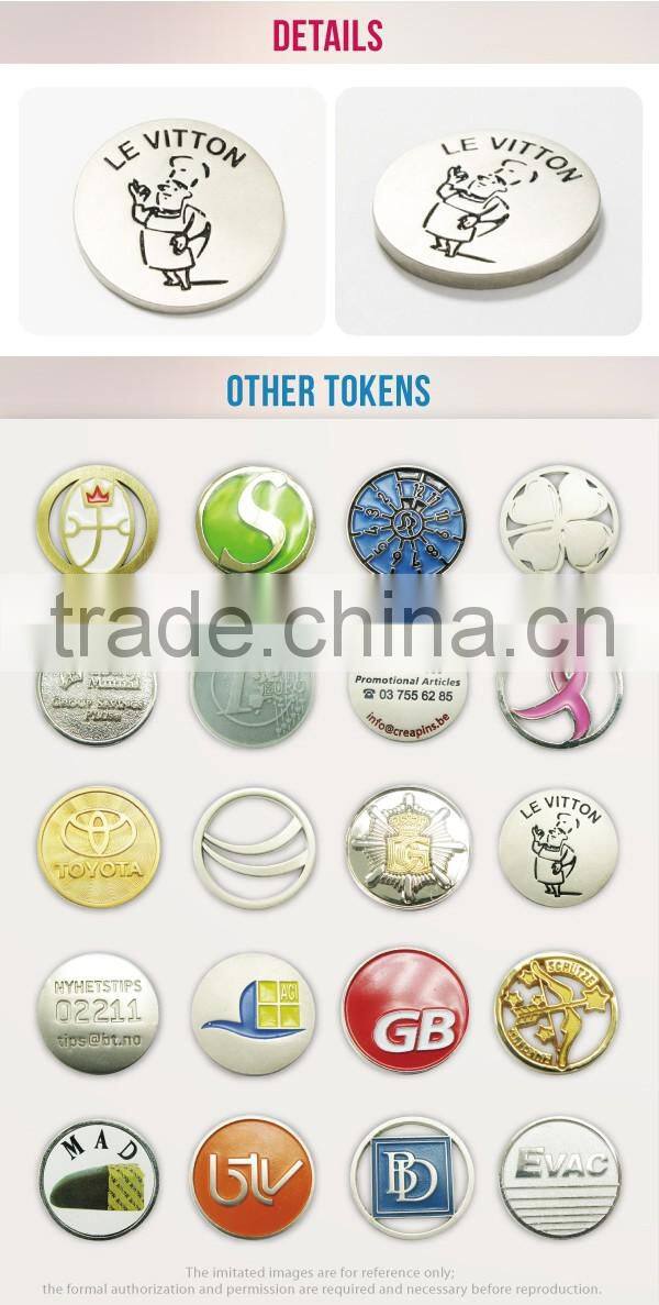 Wholesale bulk oem embossed laser euro supermarket trolley tokens