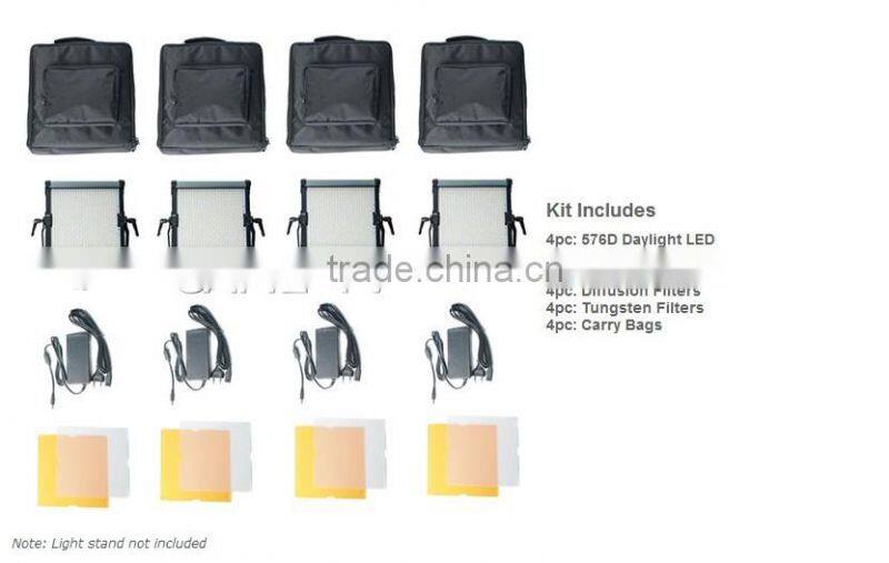 CAME-TV 576D Daylight LED Video Panel light Film Studio light kits (4 Piece Set)