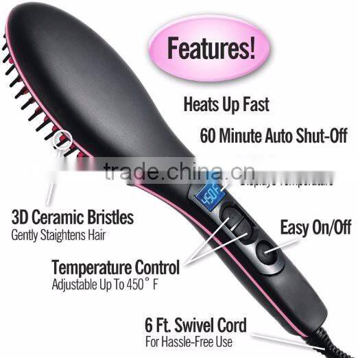 Hair Straightener Comb Electric LCD Auto Temperature Control Iron Brush