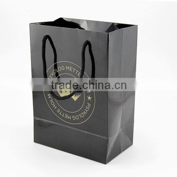 Coated paper printed luxury black with logo paper bag