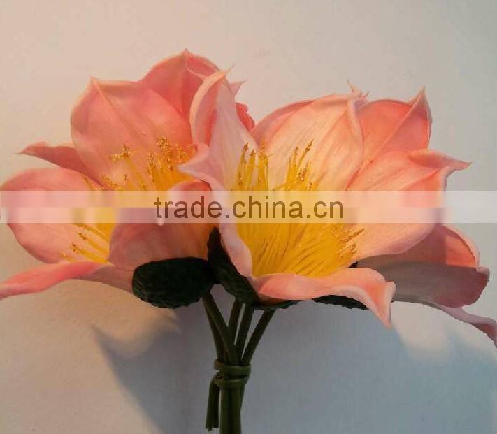 handmade white artificial bombax flower bouquet ,pu 5 head common bombax for decor