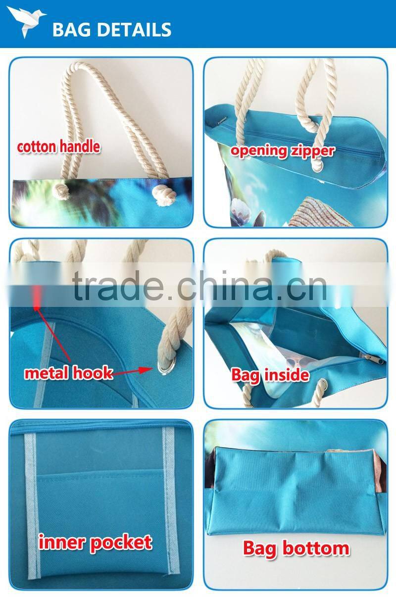 Newest collection 2016 fashion lady bag custom digital printing women's summer beach bag handbag tote bag