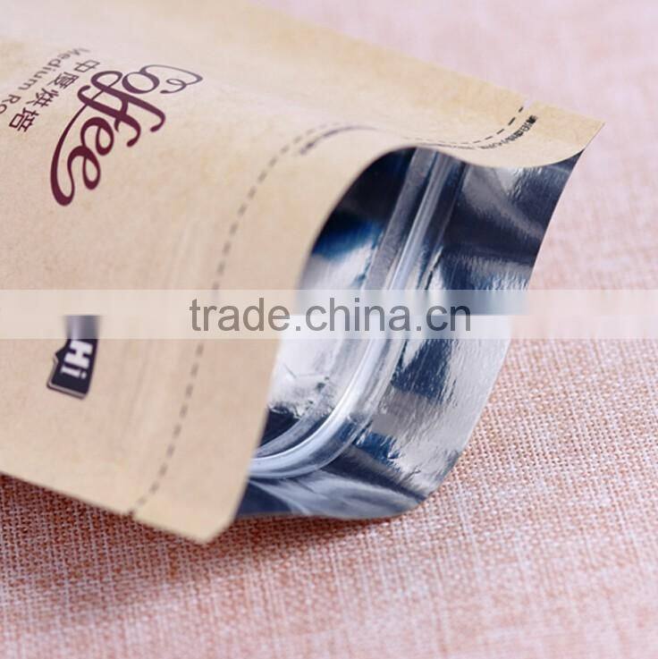 Custom printing stand up kraft paper reusable coffee bag wholesale