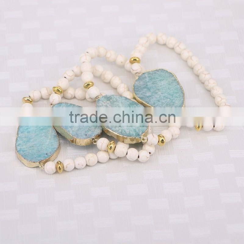 Natural Amazon Connector Stone Druzy Bracelet, Howlite Turquoise Beaded Bracelet, Gemstone Charm Bracelets