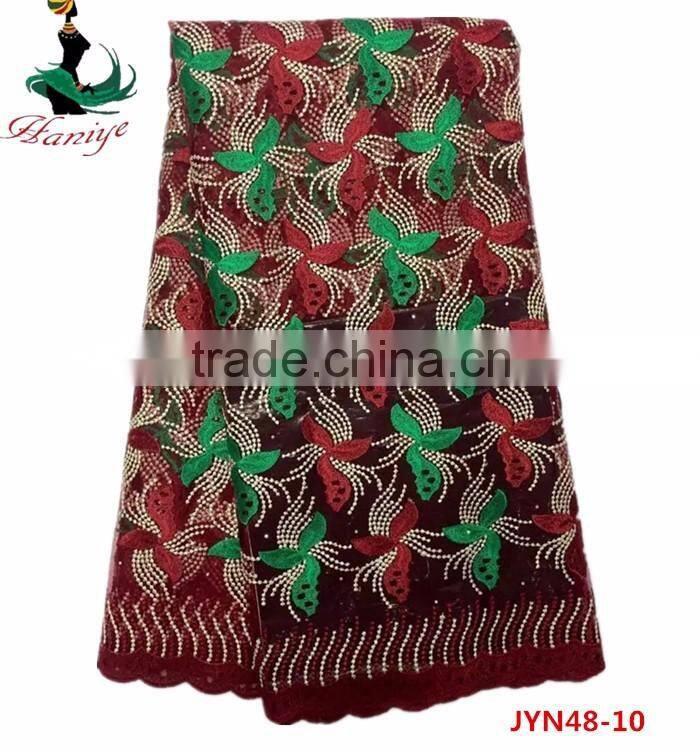 New arrival French net lace fabric, African tulle lace fabric with stones JYN48