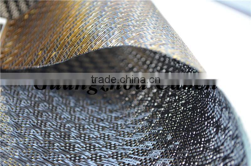 Excellent 3K Jacquard carbon fiber woven fabric mixed gold metallic yarn high quality fabric