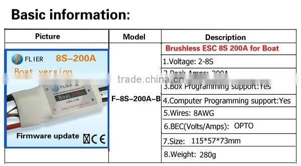 With program box RC marine brushless ESC 8S 200A