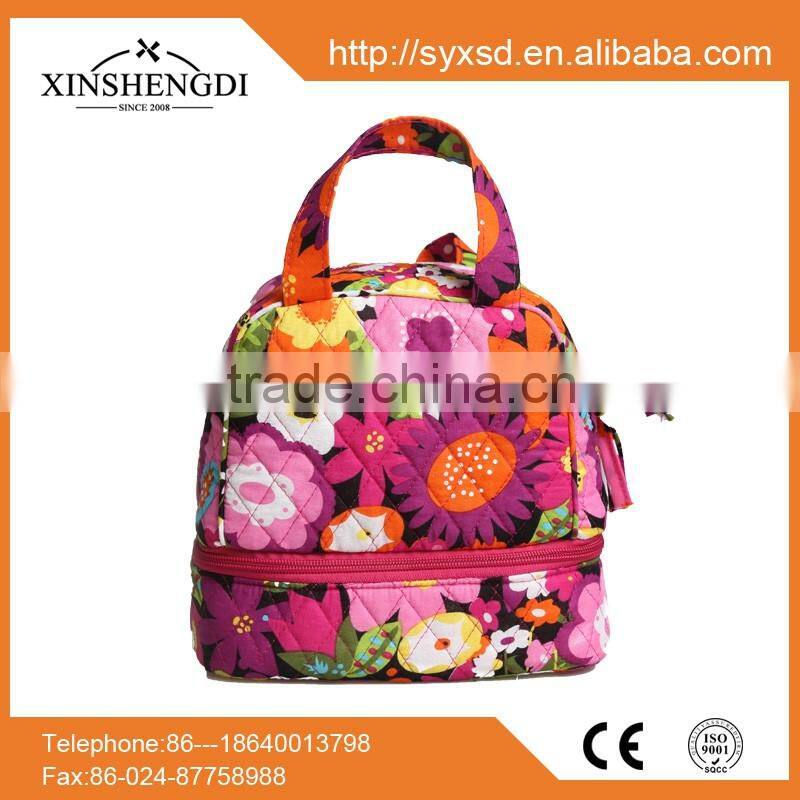 New style colorful tote foldable fashion 100% cotton quilted ladies lunch bag