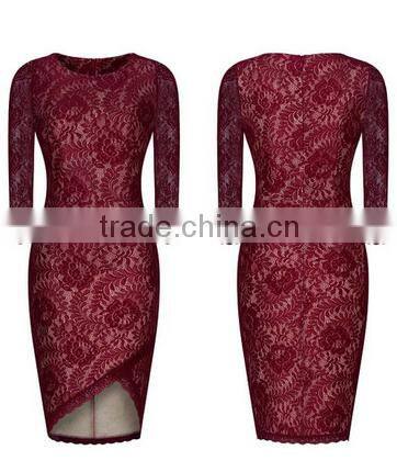 Women's Elegant Floral Lace 2/3 Sleeve Slim Evening Dress