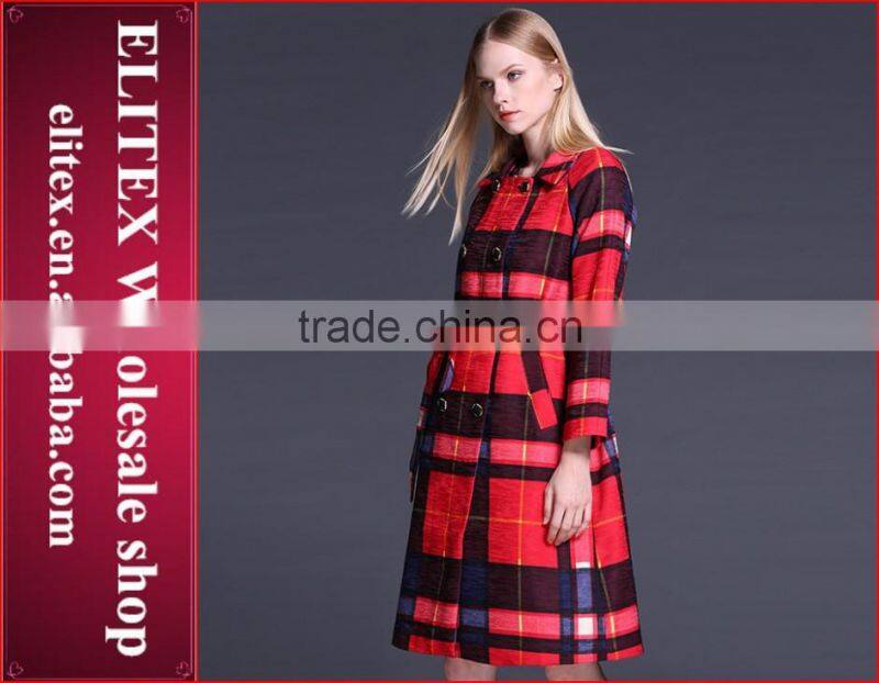2015 HOT Newest Yellow Plaid Wool woman sexy winter overcoat with belt