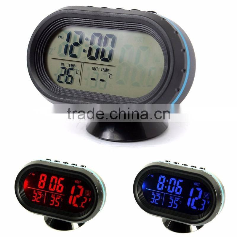 Brand New 12-24V Digital Auto Car Thermometer + Car Battery Voltmeter Voltage Meter Tester Monitor + Noctilucous Clock