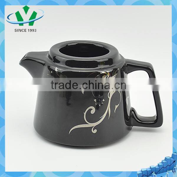 Elegant Black Flower Pattern Ceramic Tea Pot