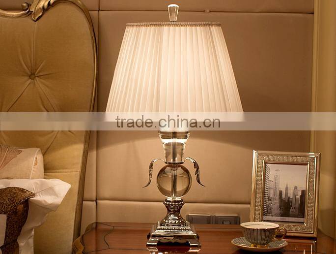 K9 crystal lamp body metal lamp bottom table lamp with fabric lampshade