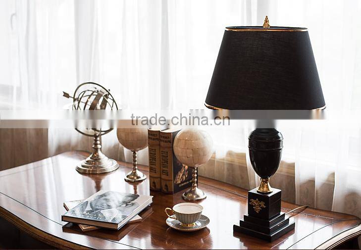 Price cup shape brass decoration black marble lamp body living room table lamp with fabric lampshade